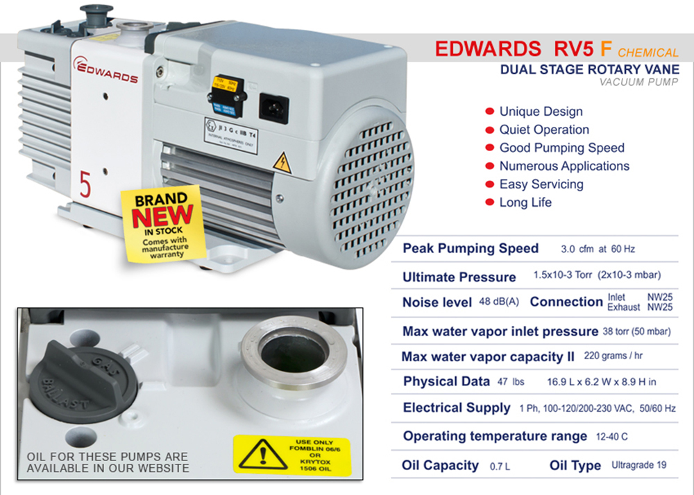 Edwards RV5 Chemical Rotary Vane Dual Stage Mechanical Vacuum Pump